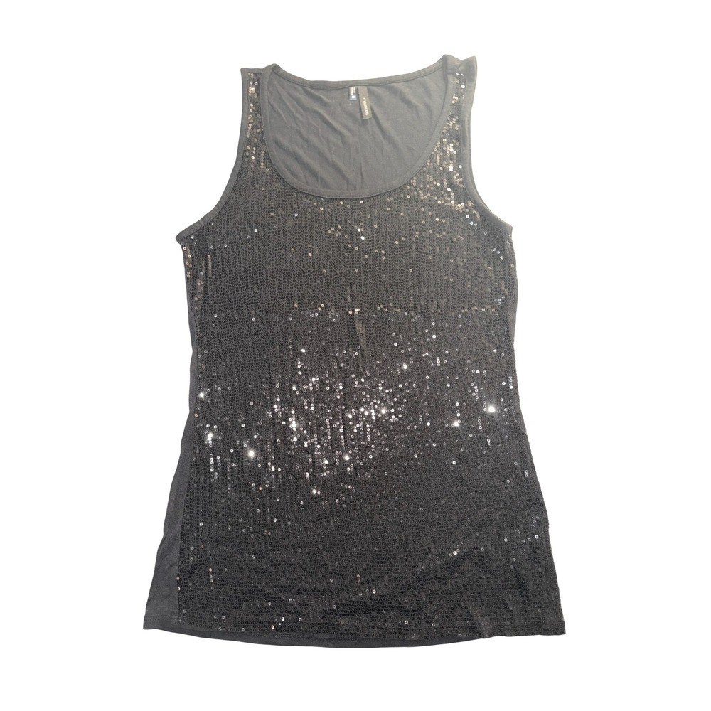 Glamouratti Sparkly Sequin Tank Top Sz Medium Black Scoop Neck Party Whimsygoth